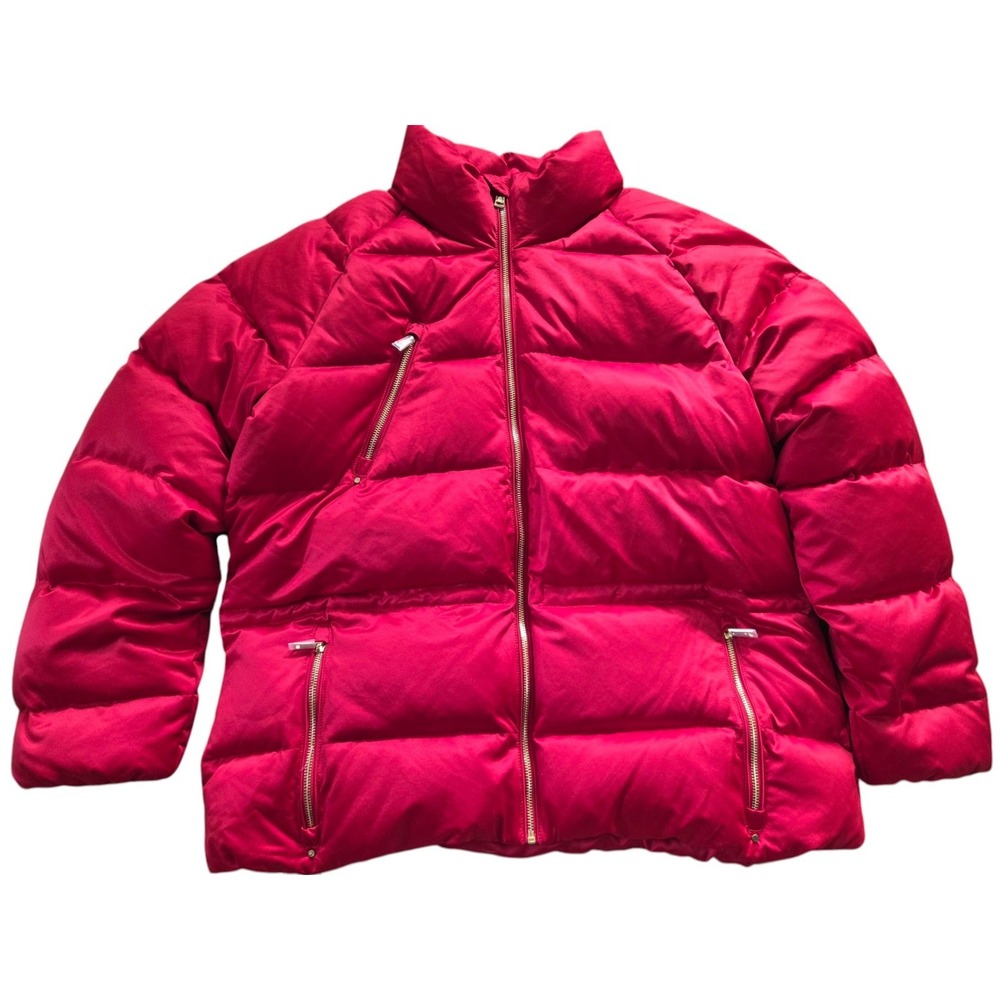 Polo Ralph Lauren Women's Jacket Red Satin Down Puffer Lipstick‎ Winter, 2XL NEW